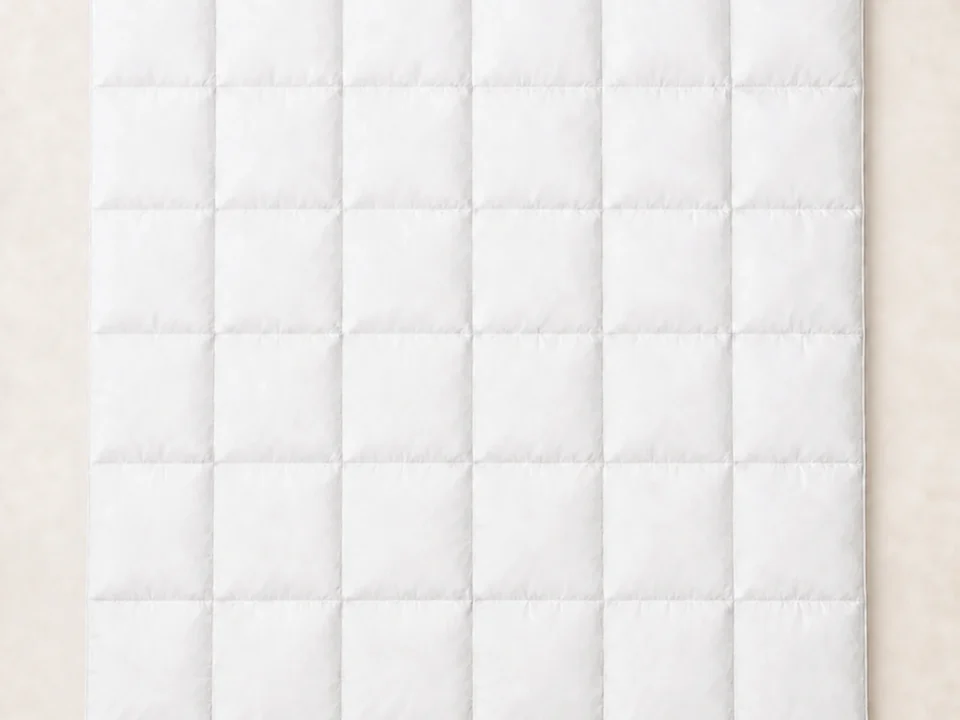 Duck Down Duvet laid flat to show its full shape and box construction.
